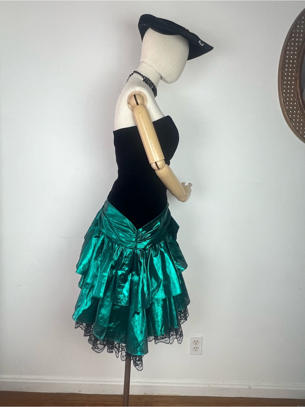 80’s Vintage Zum Zum Black Velvet & Green Metallic Prom Party Cocktail Dress S M - Picture 8 of 15